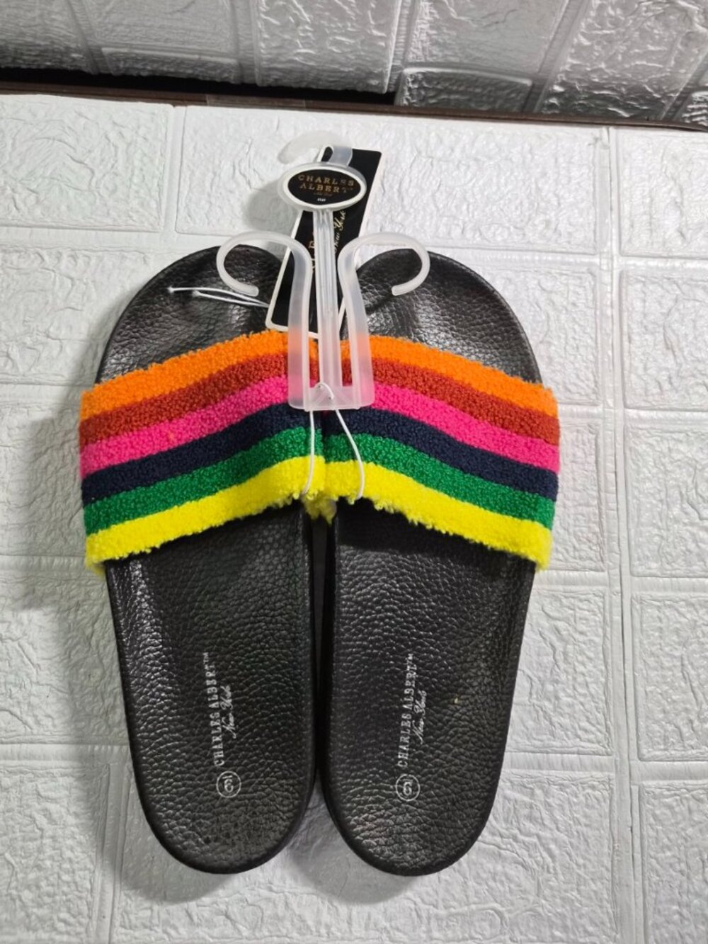 Charles Albert New York Rainbow Terry Slides Size 9 sandals vacation Dopamine